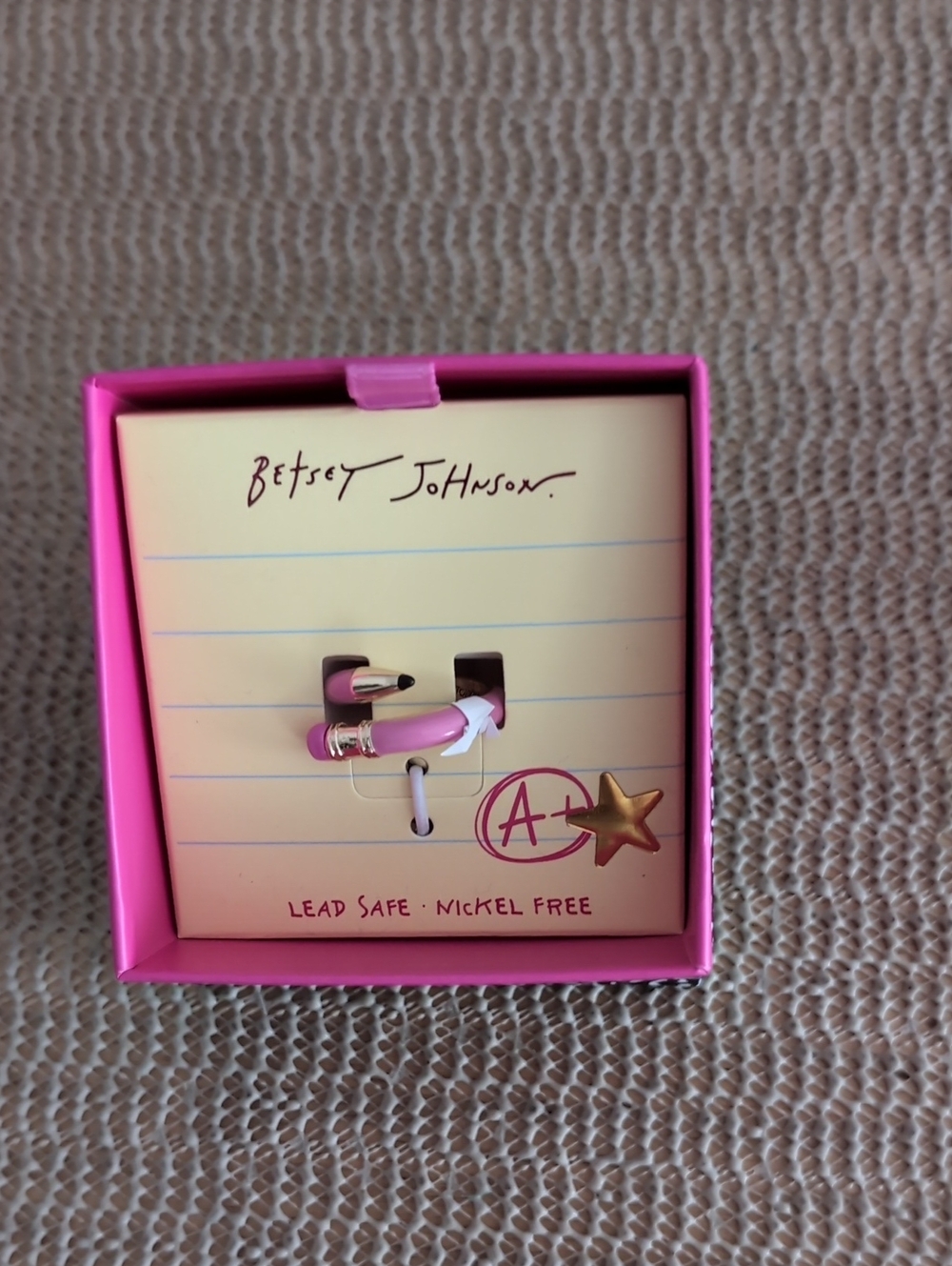 Betsey Johnson Pink Pencil Adjustable Ring New
